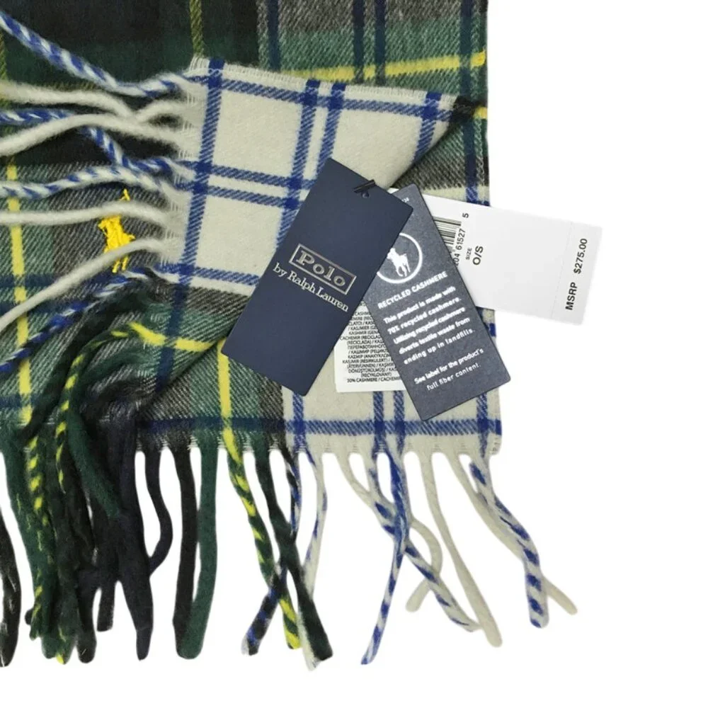 NEW $275 Polo Ralph Lauren Cashmere Scarf! Green Tartan Plaid Made in Italy